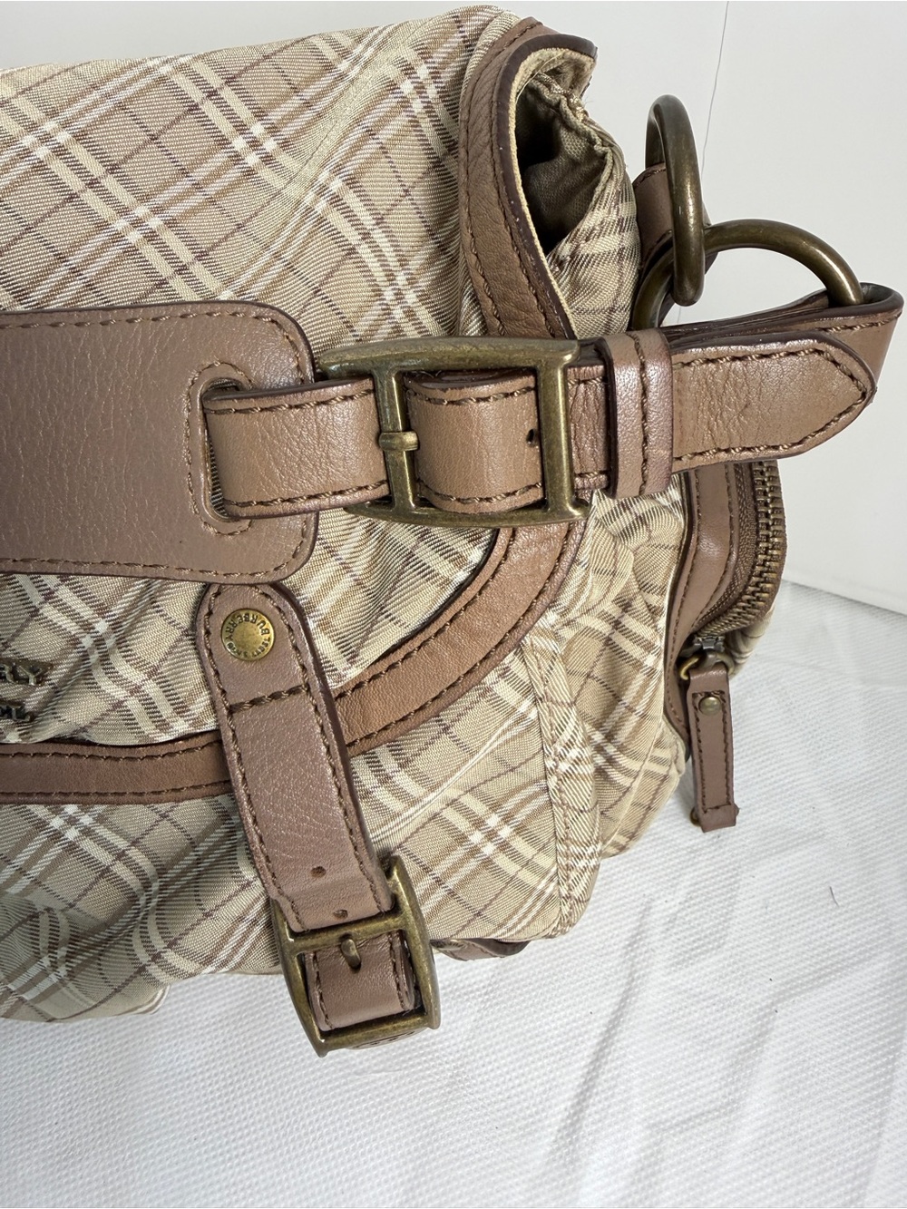 Burberry Tan & Brown Plaid Canvas Saddle Bag - Picture 7 of 10